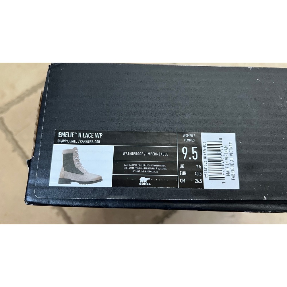 NEW Sorel Emelie II Lace WP Womens 9.5 Waterproof Boots Grey Quarry Grill - Picture 2 of 9